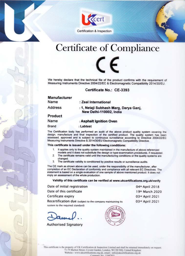 CE Certificate for Asphalt Ovens